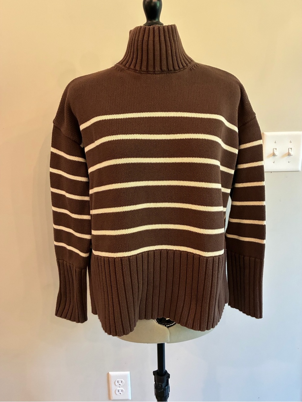 GAP Brown and Cream Striped Ribbed Knit Turtleneck